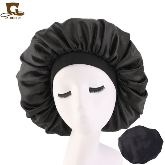 New Women Big Size Beauty print Satin Silky Bonnet Sleep Night Cap