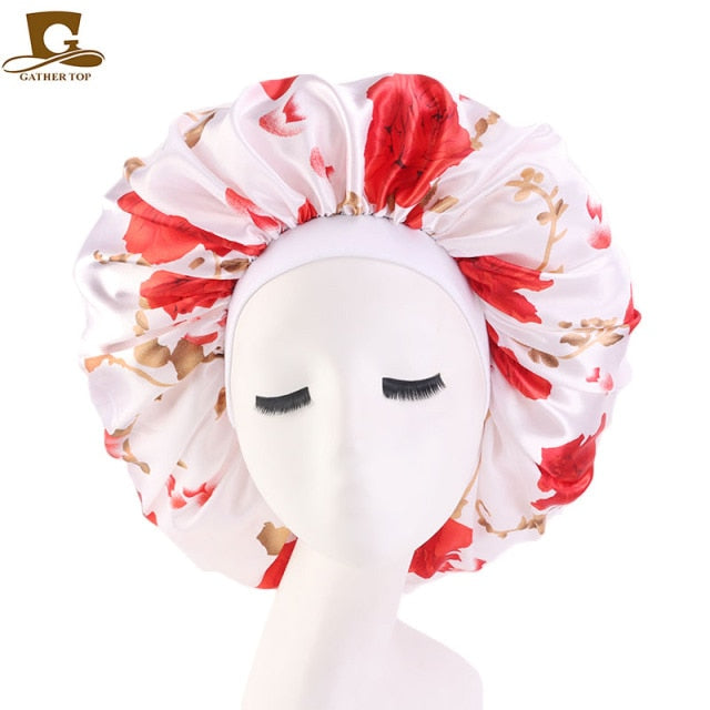 New Women Big Size Beauty print Satin Silky Bonnet Sleep Night Cap