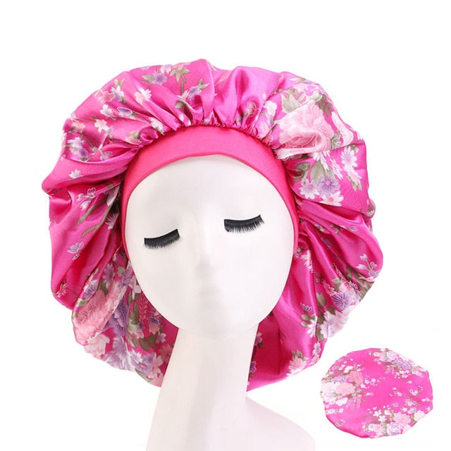 New Women Big Size Beauty print Satin Silky Bonnet Sleep Night Cap