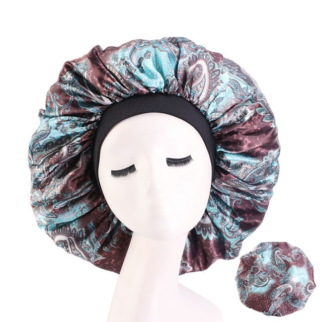 New Women Big Size Beauty print Satin Silky Bonnet Sleep Night Cap