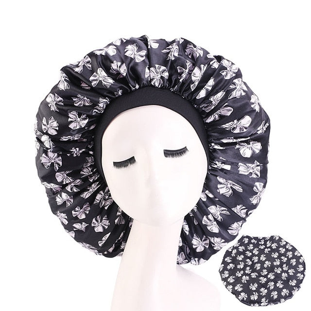 New Women Big Size Beauty print Satin Silky Bonnet Sleep Night Cap