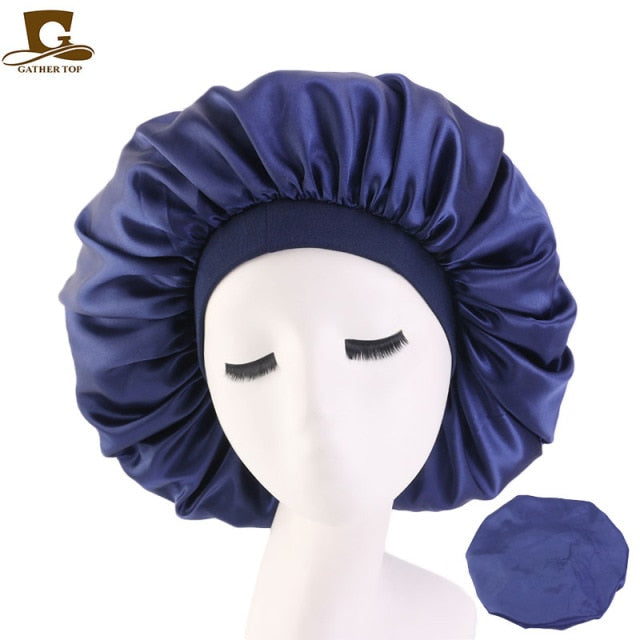 New Women Big Size Beauty print Satin Silky Bonnet Sleep Night Cap