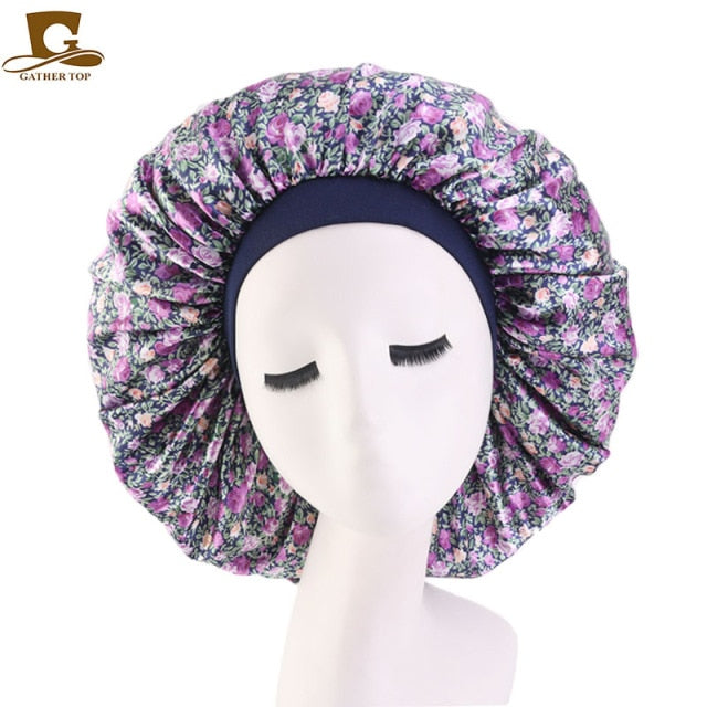 New Women Big Size Beauty print Satin Silky Bonnet Sleep Night Cap