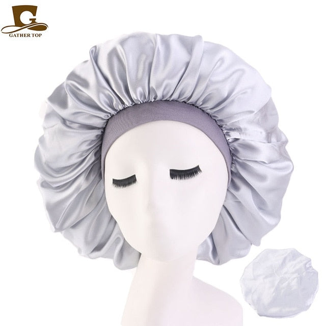 New Women Big Size Beauty print Satin Silky Bonnet Sleep Night Cap