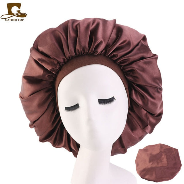 New Women Big Size Beauty print Satin Silky Bonnet Sleep Night Cap