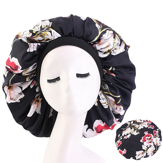 New Women Big Size Beauty print Satin Silky Bonnet Sleep Night Cap