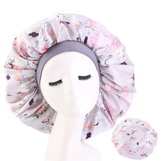 New Women Big Size Beauty print Satin Silky Bonnet Sleep Night Cap