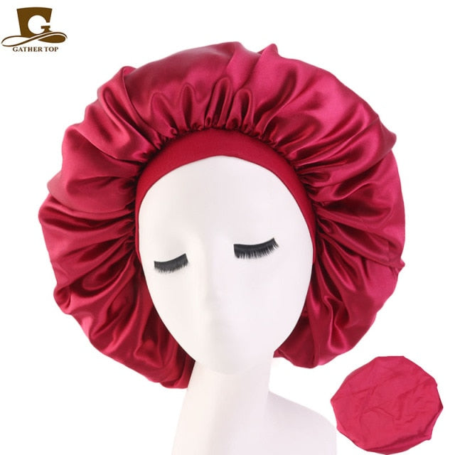 New Women Big Size Beauty print Satin Silky Bonnet Sleep Night Cap