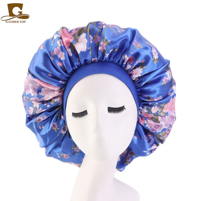 New Women Big Size Beauty print Satin Silky Bonnet Sleep Night Cap