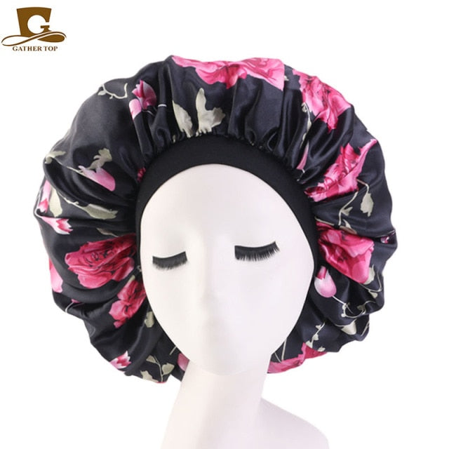 New Women Big Size Beauty print Satin Silky Bonnet Sleep Night Cap