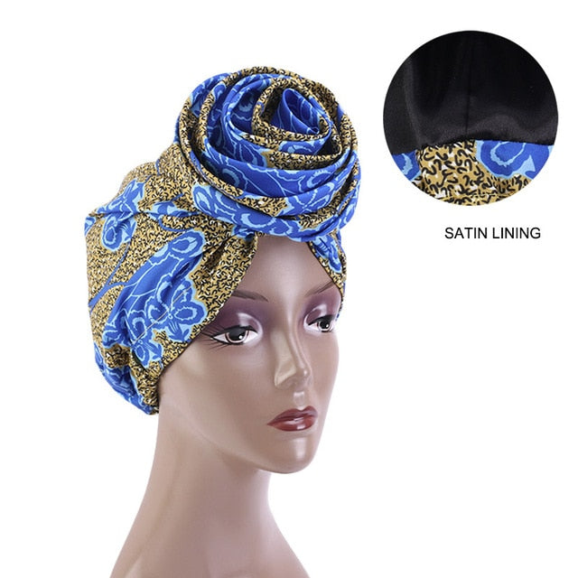 African Print Stretch Bandana Head Wrap Long Scarf satin Floral Ankara Dashiki