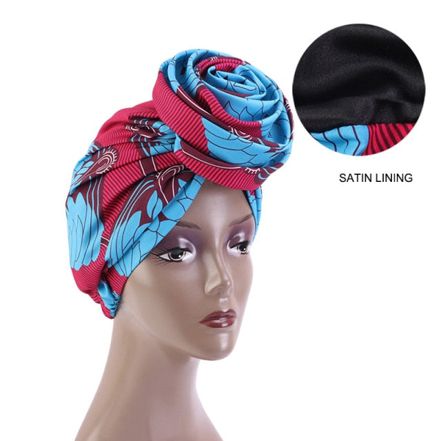 African Print Stretch Bandana Head Wrap Long Scarf satin Floral Ankara Dashiki