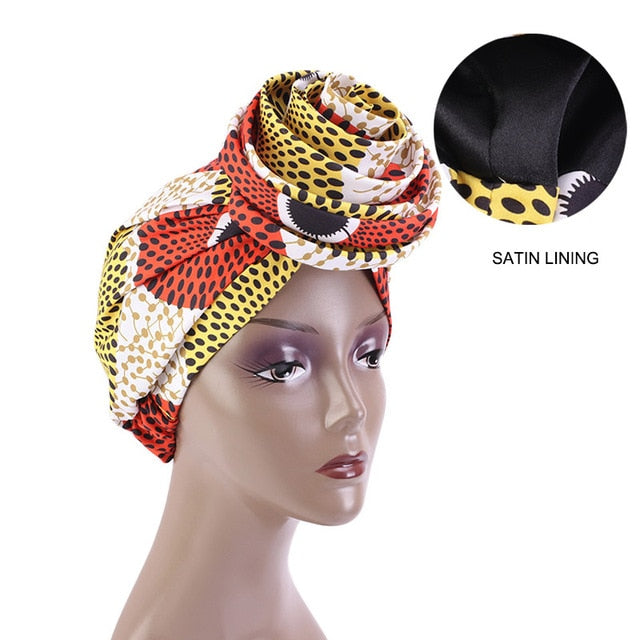 African Print Stretch Bandana Head Wrap Long Scarf satin Floral Ankara Dashiki