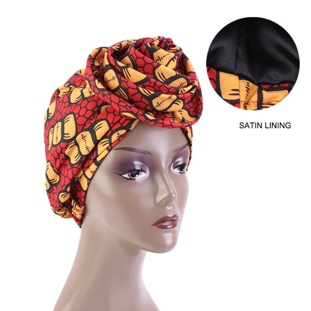 African Print Stretch Bandana Head Wrap Long Scarf satin Floral Ankara Dashiki