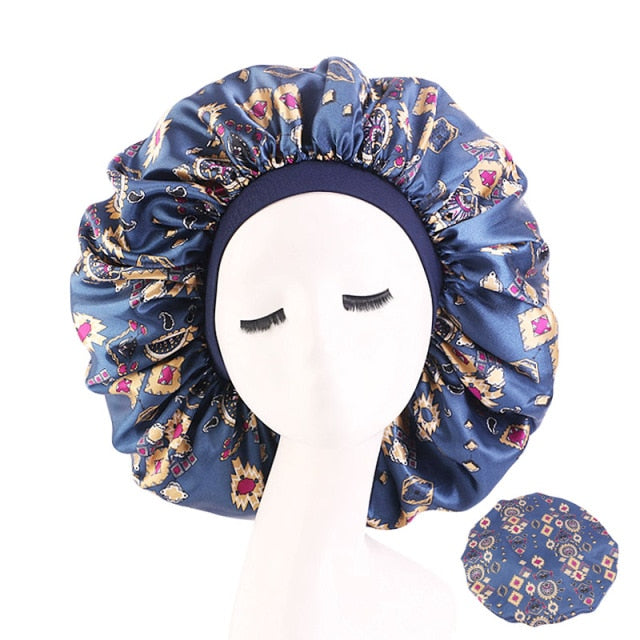 New Women Big Size Beauty print Satin Silky Bonnet Sleep Night Cap