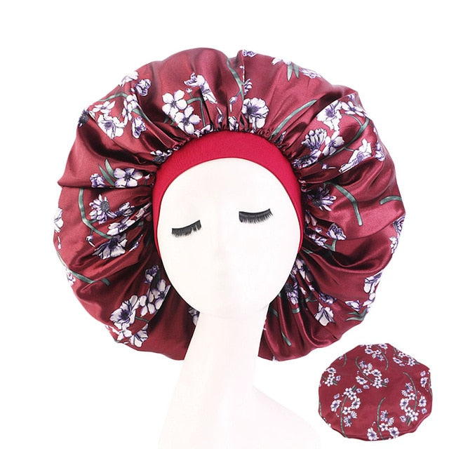 New Women Big Size Beauty print Satin Silky Bonnet Sleep Night Cap