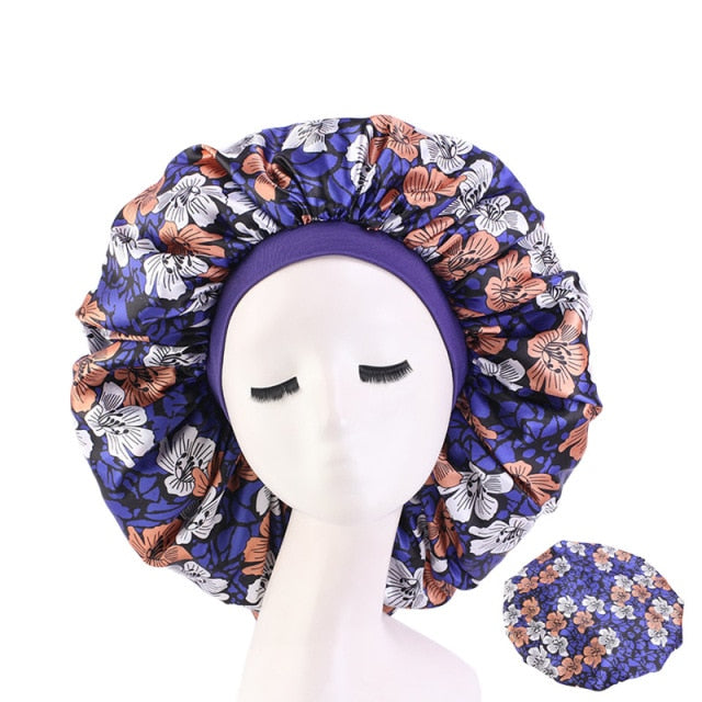 New Women Big Size Beauty print Satin Silky Bonnet Sleep Night Cap