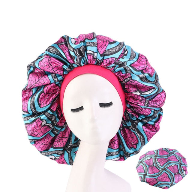 New Women Big Size Beauty print Satin Silky Bonnet Sleep Night Cap