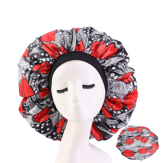 New Women Big Size Beauty print Satin Silky Bonnet Sleep Night Cap