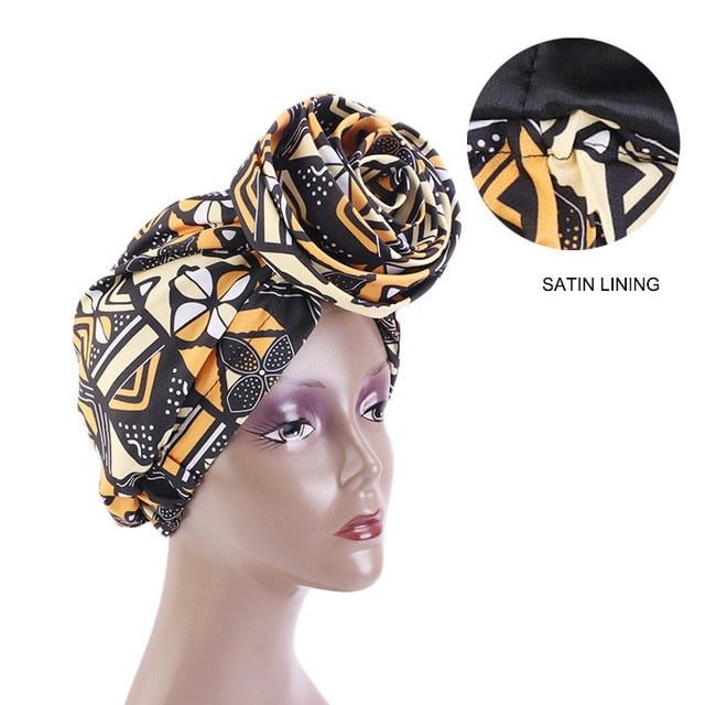 African Print Stretch Bandana Head Wrap Long Scarf satin Floral Ankara Dashiki