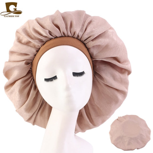 New Women Big Size Beauty print Satin Silky Bonnet Sleep Night Cap