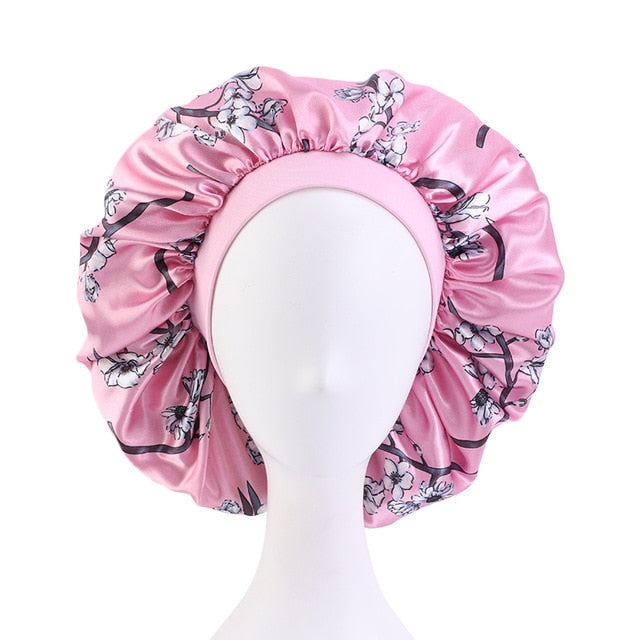 New Women Big Size Beauty print Satin Silky Bonnet Sleep Night Cap