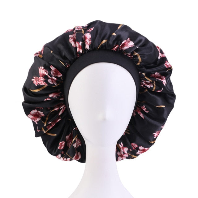 New Women Big Size Beauty print Satin Silky Bonnet Sleep Night Cap