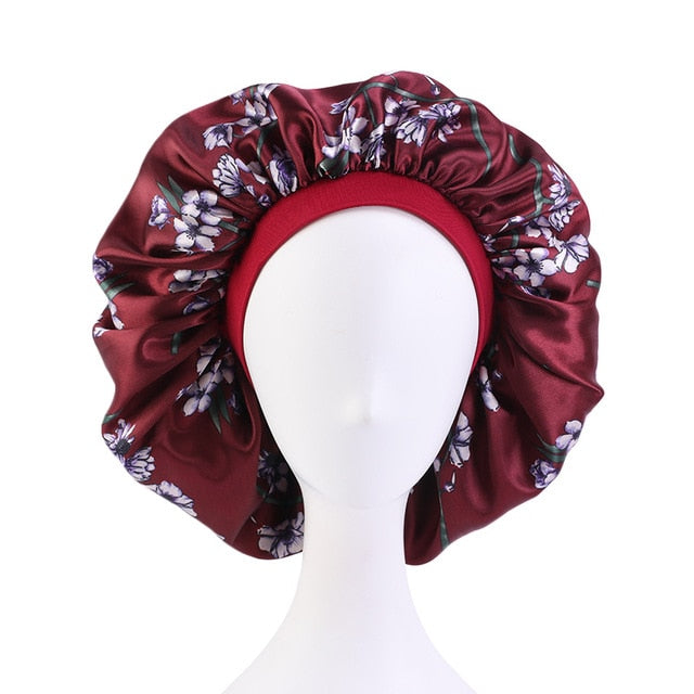 New Women Big Size Beauty print Satin Silky Bonnet Sleep Night Cap