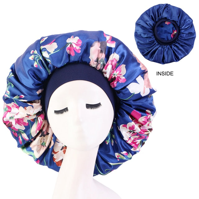 New Women Big Size Beauty print Satin Silky Bonnet Sleep Night Cap