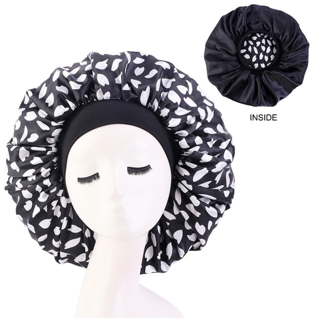 New Women Big Size Beauty print Satin Silky Bonnet Sleep Night Cap