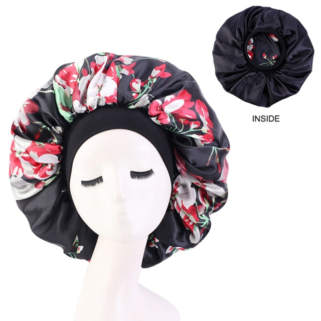 New Women Big Size Beauty print Satin Silky Bonnet Sleep Night Cap