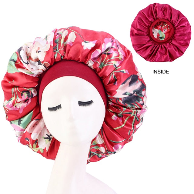 New Women Big Size Beauty print Satin Silky Bonnet Sleep Night Cap