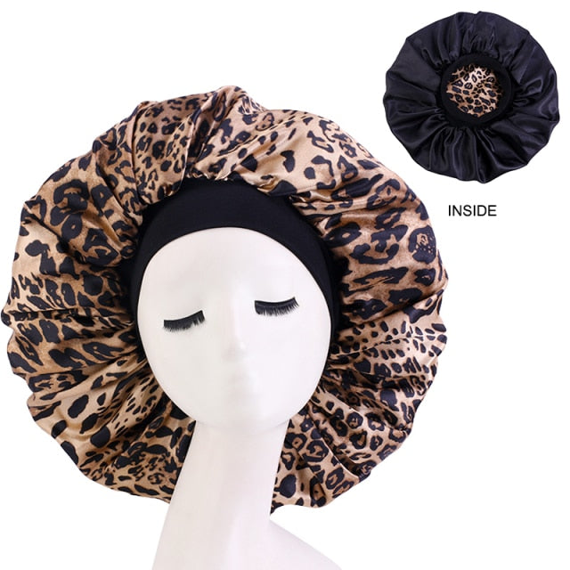 New Women Big Size Beauty print Satin Silky Bonnet Sleep Night Cap