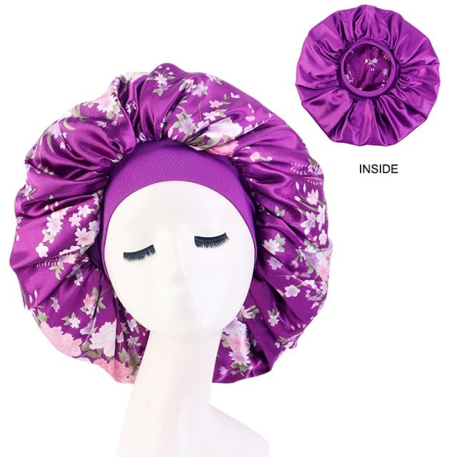 New Women Big Size Beauty print Satin Silky Bonnet Sleep Night Cap