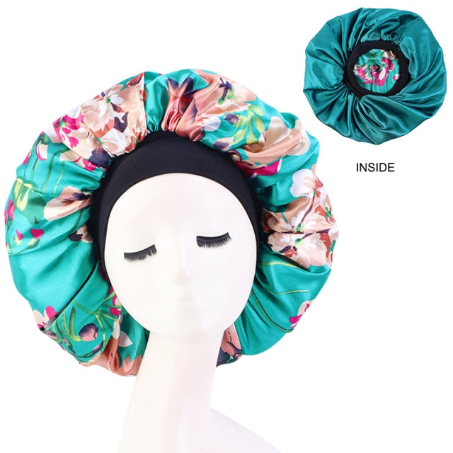 New Women Big Size Beauty print Satin Silky Bonnet Sleep Night Cap