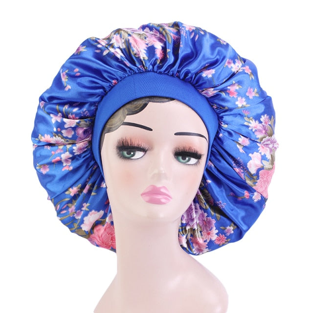 New Women Big Size Beauty print Satin Silky Bonnet Sleep Night Cap