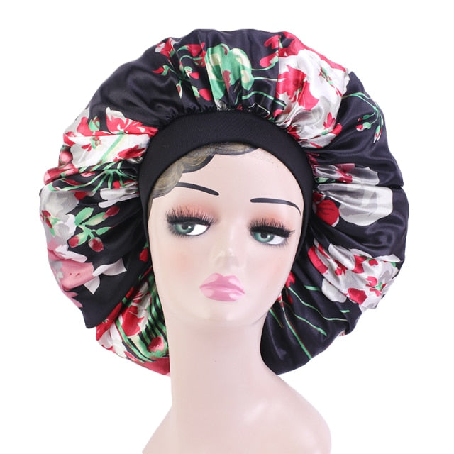 New Women Big Size Beauty print Satin Silky Bonnet Sleep Night Cap