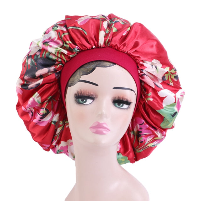 New Women Big Size Beauty print Satin Silky Bonnet Sleep Night Cap