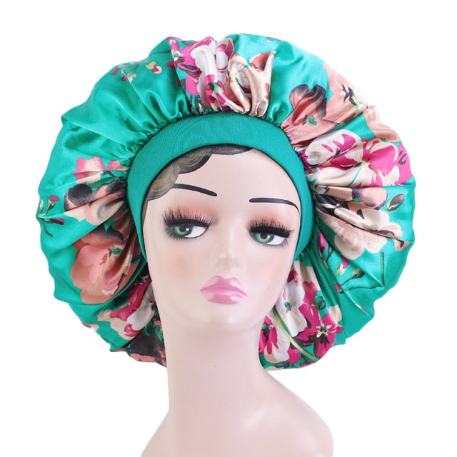 New Women Big Size Beauty print Satin Silky Bonnet Sleep Night Cap