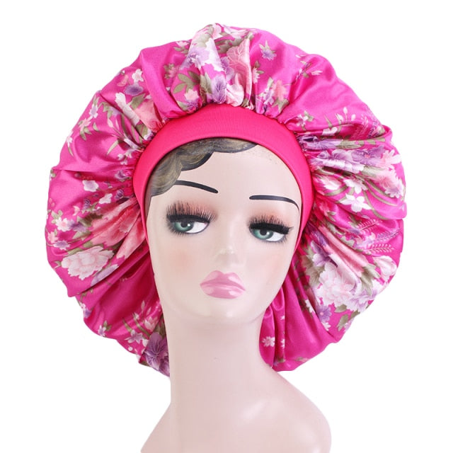 New Women Big Size Beauty print Satin Silky Bonnet Sleep Night Cap