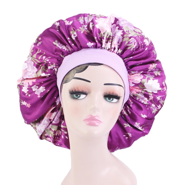 New Women Big Size Beauty print Satin Silky Bonnet Sleep Night Cap