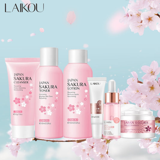 6Pcs Face Skin Care Set Cherry Blossom Essence Moisturizing