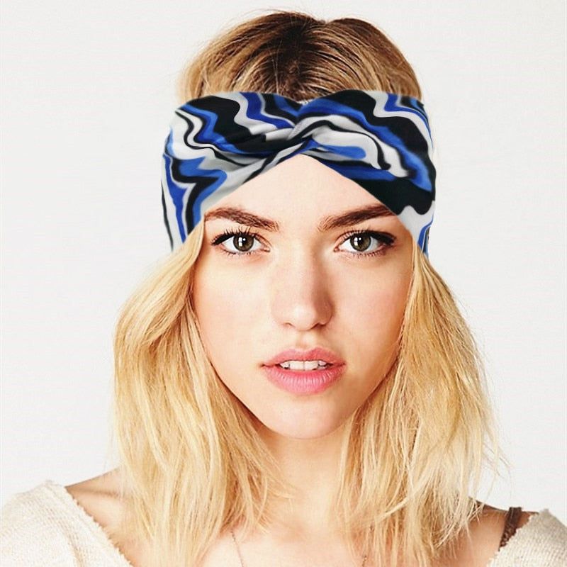 New Boho Flower Print Wide Headbands Vintage Knot Elastic Turban Headwrap