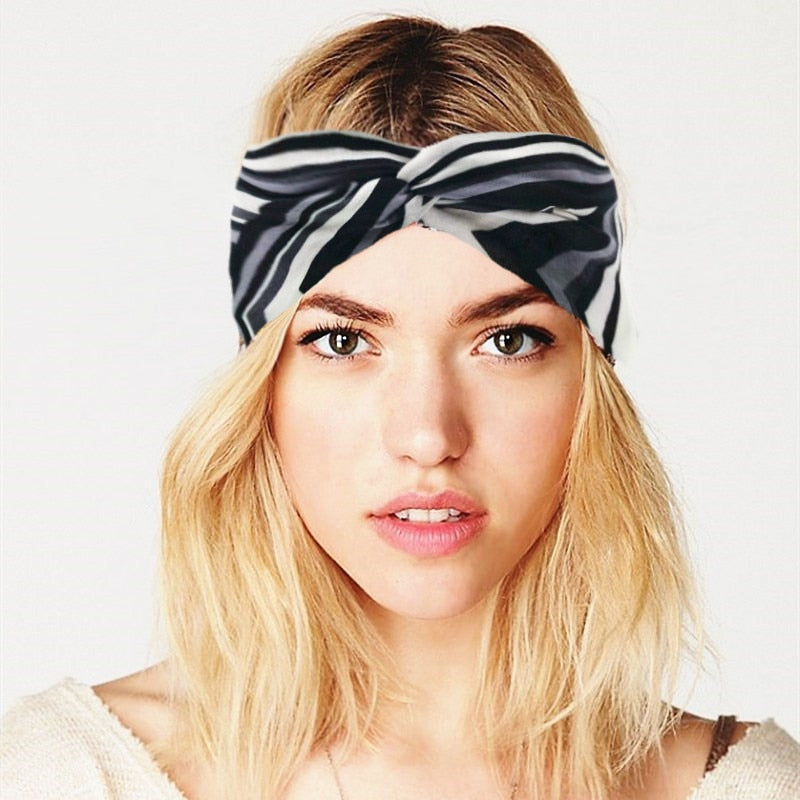 New Boho Flower Print Wide Headbands Vintage Knot Elastic Turban Headwrap