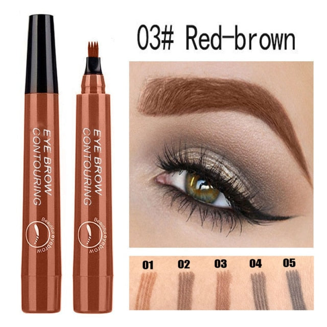 5 Colors Eyebrow Pen 3D Microblading Waterproof 4 Fork Tip Eyebrow Tattoo Pencil