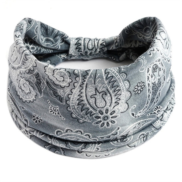 New Boho Flower Print Wide Headbands Vintage Knot Elastic Turban Headwrap