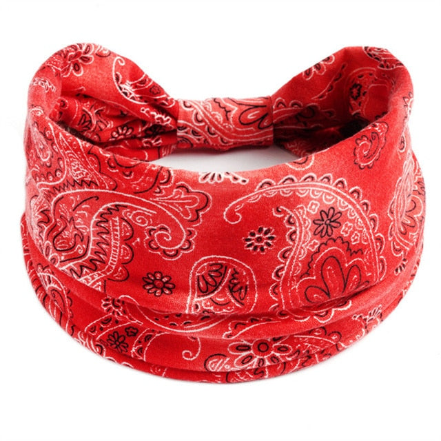 New Boho Flower Print Wide Headbands Vintage Knot Elastic Turban Headwrap