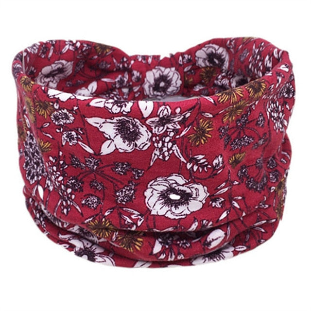 New Boho Flower Print Wide Headbands Vintage Knot Elastic Turban Headwrap