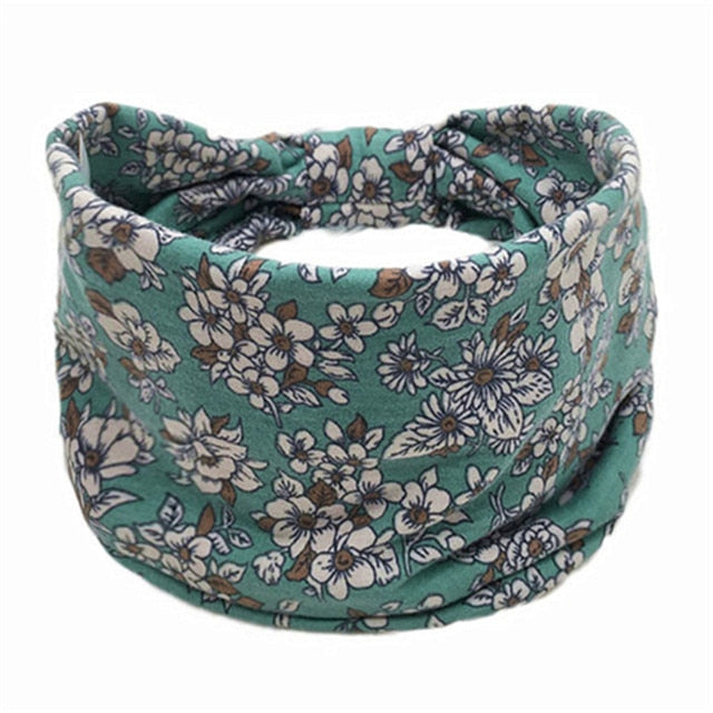 New Boho Flower Print Wide Headbands Vintage Knot Elastic Turban Headwrap