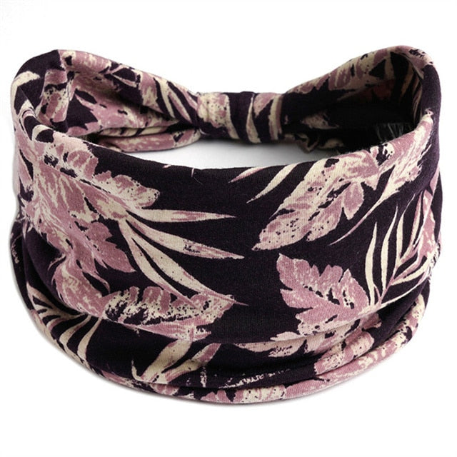 New Boho Flower Print Wide Headbands Vintage Knot Elastic Turban Headwrap